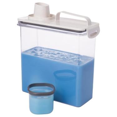 Imagem de Dispenser Hermético 3L Trava Mais com Alça 2 Travas Laterais Copo Medidor 60/120ml Tampa Branca – Para Sabão Amaciante, Sabão em Pó e Líquidos