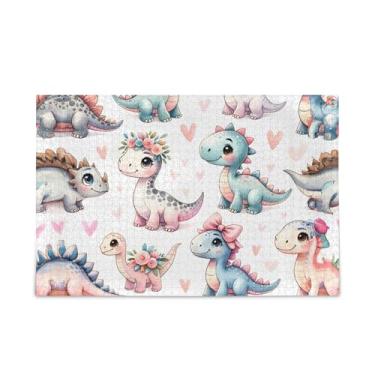 Imagem de WELLDAY Quebra-cabeça dinossauros fofos em flores 1000 peças grande jogo de arte para adultos adolescentes