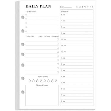 Imagem de Inserção de lista de tarefas perfuradas com 7 furos – Refil de agenda diária sem data para miniclutinante de 3/7 furos, agenda de 100 folhas/200 páginas e refil forrado, papel branco de 100 g/m², 14