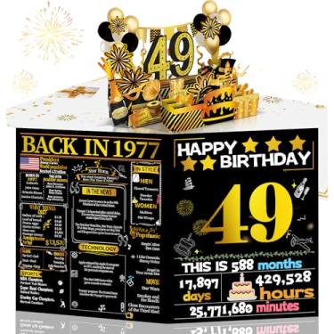 Imagem de Joycard Cartão de aniversário de 49 anos para mulheres e homens, presente de feliz aniversário pop-up 3D para mãe e pai, decorações engraçadas de aniversário de 49 anos para esposa marido, tema retrô