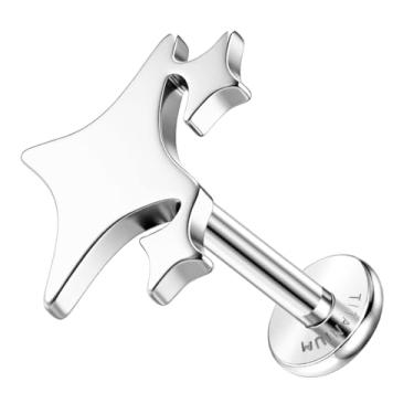 Imagem de ZELORES Brincos de cartilagem de titânio G23 com costas planas de 16 G para mulheres, piercing de tragus, roscado internamente, com costas planas, labret helix, concha, piercing, Titânio, Zircônia