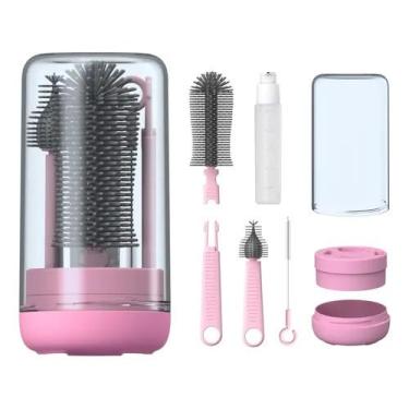 Imagem de Kit de Escovas de Silicone 4 em 1 para Limpeza de Copo Garrafa – Portátil, Perfect for Daily Cleaning & Hygiene Maintenance(Rosa)