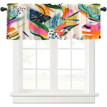 Imagem de Cortina curta com estampa botânica de flores coloridas para café, sala de jantar, cozinha, escritório, quarto, sala de estar, 137 x 45 cm