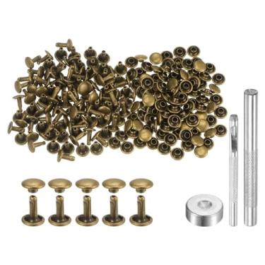 Imagem de Generic 100 conjuntos de rebites de couro, 8 x 7 mm, tampa dupla, rebites, fechos com 3 peças, ferramentas de configuração, rebites para artesanato em couro, decoração de reparo DIY, bronze