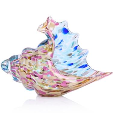 Imagem de Estatuetas de concha de vidro soprado à mão, arte de vidro marinho manchado, decorações costeiras de concha do mar para salas temáticas de praia, armários de TV, salas de estar, suportes de mesa de