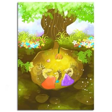 Imagem de Hedgehog Wall Art Cartoon Canvas Prints Pôster colorido para casa conjunto de 1 decorações não ramificadas 30,5 x 20,3 cm