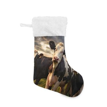 Imagem de ATTX Meias engraçadas de Natal de vaca, suportes de presente brancos de pelúcia para decorações de festas de fim de ano (17,7 polegadas, pacote com 2) #576