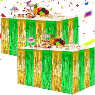 Imagem de BEISHIDA Pacote com 2 saias de mesa douradas verdes, decorações de festa, enfeites metálicos de franja para mesa retangular e redonda, aniversário, Dia de São Patrício, formatura, parabéns, 2026