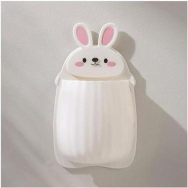 Imagem de Suporte de escova de dentes fofo multifuncional montado na parede suporte organizador de pasta de dentes de plástico prateleira de banheiro para casa de banho prático (branco)