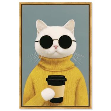 Imagem de Decoração de parede para animais de estimação com impressão em tela de gato legal da Art Remedy, moldura dourada, 50 x 76 cm