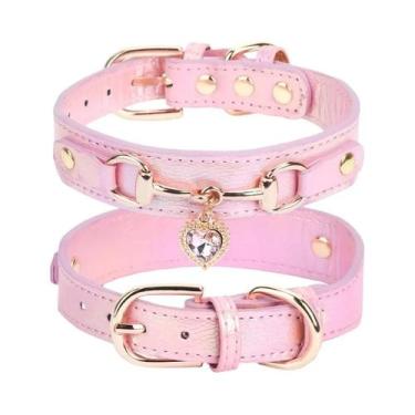 Imagem de Coleira De Couro Ajustável Com Strass Para Cães, Brilhante, Confortáve