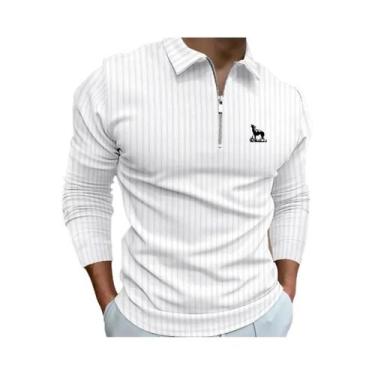 Imagem de Polo de manga comprida masculina com zíper, camisa lapela casual, moda