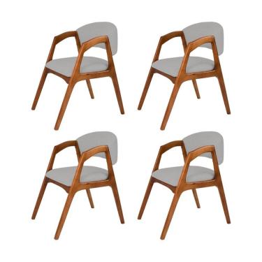 Imagem de Conjunto Com 4 Cadeiras De Jantar Estofada Gabriela Cerejeira Linho Cinza Prata