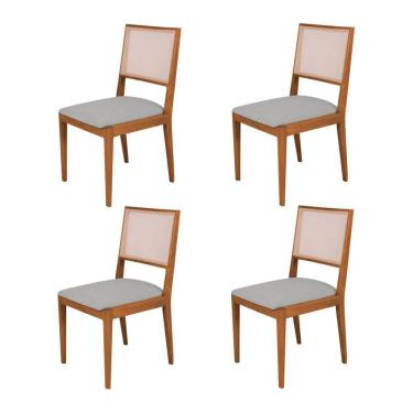 Imagem de Conjunto Com 4 Cadeiras De Jantar Estofada Suellen Cerejeira Linho Cinza Prata