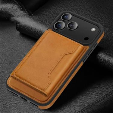 Imagem de Capa carteira de luxo em couro para iPhone 17 Air 16 15 14 Plus 13 12 11 Pro Max com fecho magnético resistente (Para iPhone 16e/Marrom)
