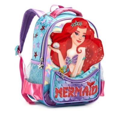 Imagem de Mochila Infantil Personagem Sereia Escolar Feminina Passeio Viagem Com