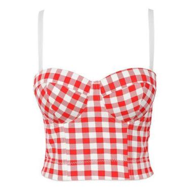 Imagem de G0701-Top Cropped Festa Balada Corset Feminina Palheta Bojo Xadrez - X