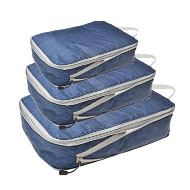 Imagem de WeiLaiKeQi Cubos de compressão de 3 peças, bolsas, malas, armazenamento à prova d'água, bolsas esportivas, organizador de bagagem, azul-marinho, Azul-marinho