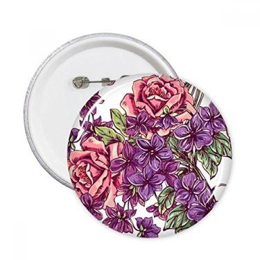 Imagem de Flor folha azul branco pinos redondos crachá botão emblema decoração acessório 5 peças