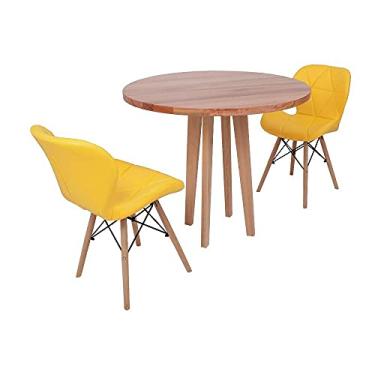 Imagem de Conjunto Mesa de Jantar em Madeira 90cm com Base Vértice + 2 Cadeiras Slim - Amarelo
