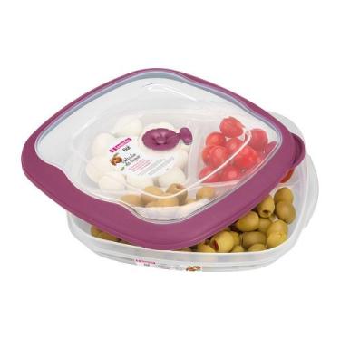Imagem de Pote Petisqueira Plástico Quadrado Hermético com Divisória Açaí 1,5L F