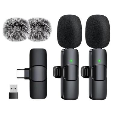 Imagem de Microfone Pequeno, Microfones De Lapela Sem Fio, Gravador de Portátil com Cancelamento de Ruído para Gravação de Vídeo Estúdio Criação de Conteúdo Streaming Entrevistas Vlog e