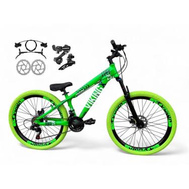 Imagem de Bicicleta Aro 26 Vikingx Tuff Freeride Câmbios Shimano 21v Freio Hidráulico Aros Vmaxx DH Pneu Flame-Unissex