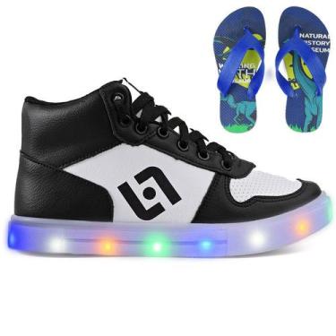 Imagem de Tenis Infantil De Led Meninos Botinha Cano Alto Escolar Casual Basico 