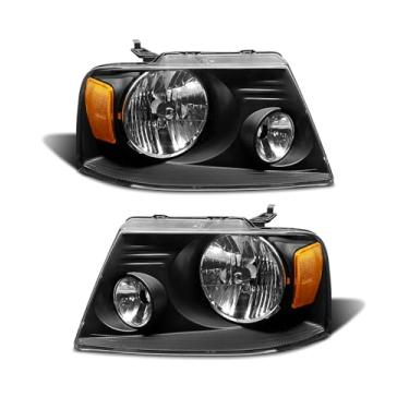 Imagem de Conjunto de farol para Ford 04 05 06 07 08 F150 / 06-08 Lincoln Mark LT fit 04-08 F150 farol captador âmbar lente transparente caixa preta com refletor de substituição motorista e passageiro