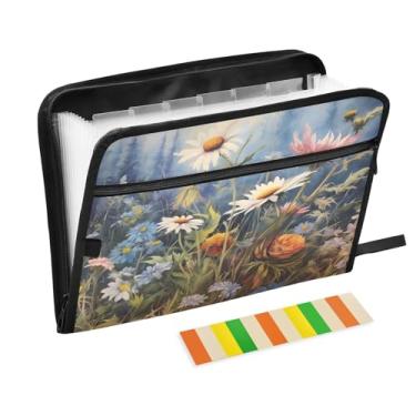 Imagem de CEBUGI Pasta expansível de 13 bolsos, impermeável, sanfonada, organizador de arquivos com etiquetas tamanho A4, organizador de documentos de papel para escola, material de escritório, flores