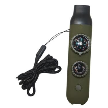 Imagem de KiBcsLic Apito de emergência com cordão, bússola com luz e lupa, multifuncional e portátil para camping, viagens escaladas, Verde