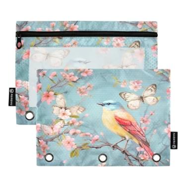 Imagem de Wassud Pássaro em flor de cerejeira pacote com 2 pastas de fichário com 3 furos, pasta organizadora de arquivos para casa, escritório