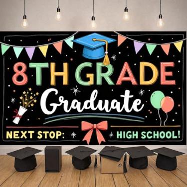 Imagem de Exibição de evento escolar, exibição de graduação do ensino médio, design de tesouras, faixa de formatura, celebração para festa de promoção, promoção da 8ª série