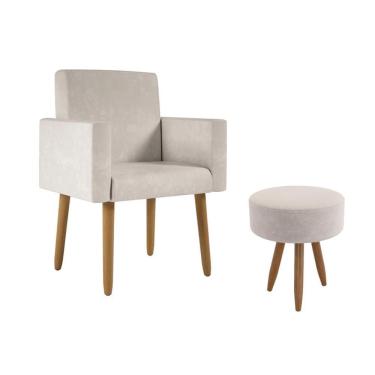 Imagem de Poltrona Decorativa Cadeira Sala Com Puff Balaqui Decor Bege