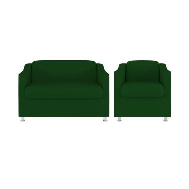 Imagem de Kit 02 Poltronas Reforçada Clinica + Namoradeira Suede Tilla Cor:verde