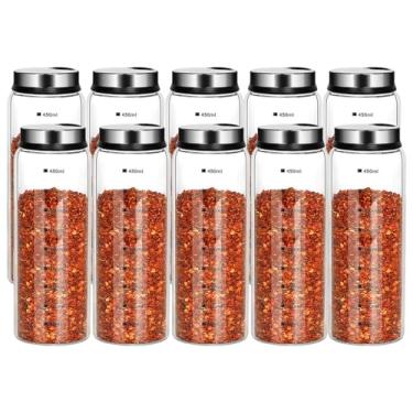 Imagem de Conjunto de saleiro e pimenteiro de 445 ml com orifícios de saída ajustáveis, frascos de vidro transparente, potes de tempero para decoração de cozinha e casa, restaurante, churrasco, acampamento,