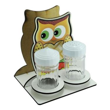 Imagem de Kit 5 Porta Guardanapo Com Saleiro e Paliteiro Coruja Laser Mdf Madeir