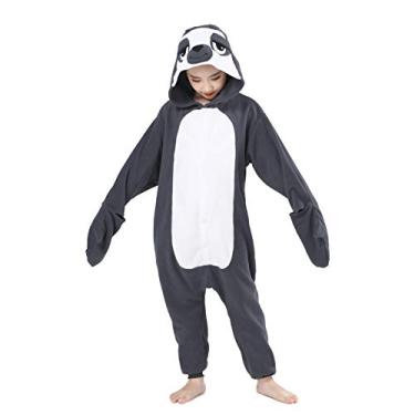 Imagem de CANASOUR Fantasias de preguiça para crianças Halloween Onesie Christmas Anime Cosplay Animal Pijama peça única 4-12 anos meninas meninos, Cinza preguiça, 8-10 Anos
