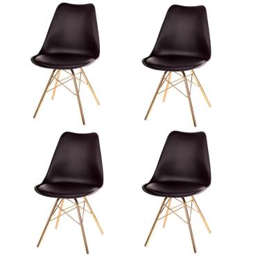 Imagem de Kit 4 Cadeiras ANM6067F Eames Saarinen Joly Anima Office Polipropileno Preto Base Ferro Dourada