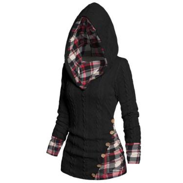 Imagem de Suéter feminino ZEZCLO, tricotado, tricotado, estampado xadrez, preto 