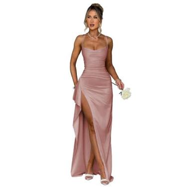 Imagem de Vestido de noite GDJDIFK Mermaid Satin Lace Prom Dusty Rose