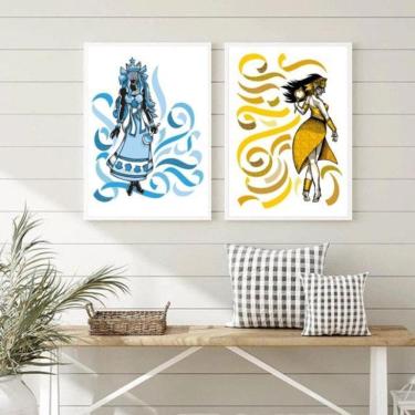 Imagem de Quadros Decorativos Iemanjá e Oxum 45x34cm - Madeira Preta