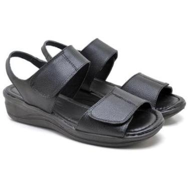 Imagem de Sandália Feminina Ortopédica Anabela Salto Baixo Conforto Leve Macia Couro Legítimo-Feminino