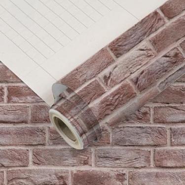 Imagem de ESSMOKO Papel de parede 3D padrão de tijolo adesivo de parede para restaurantes e hotéis PVC espesso impermeável autoadesivo papel de parede retrô vermelho padrão de tijolo 44 * 1000 cm