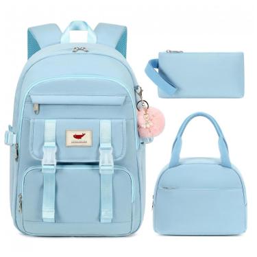 Imagem de Mochila LXYGD 3 em 1 azul para notebook até 16", com lancheira e estojo, impermeável