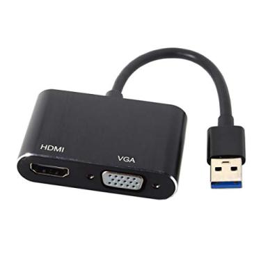 Imagem de JSER Cabo adaptador USB 3.0 e 2.0 para HDMI e VGA HDTV, placa gráfica externa compatível com laptop Windows Mac