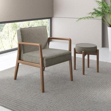 Imagem de Poltrona Decorativa 60x82x79cm Madeira Maciça Maite Volttoni Nogueira/Cinza