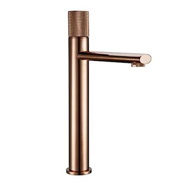 Imagem de Torneira para lavatório em ouro rosa, lavatório para vaso de banheiro, água quente e fria, torneira misturadora, latão maciço, com alça única, montagem no convés, ouro rosa alto