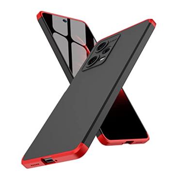 Imagem de LEMAXELERS Capa para Redmi Note 12 Pro. Capa ultrafina de corpo inteiro premium fina à prova de choque de plástico rígido PC capa antiarranhões para Xiaomi Redmi Note 12 Pro. 3 em 1 preto vermelho AR
