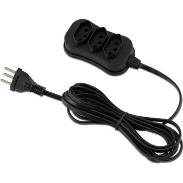 Imagem de Extensão Elétrica Tripolar 5M com 3 Entradas Preta Bivolt 10A - Force 
